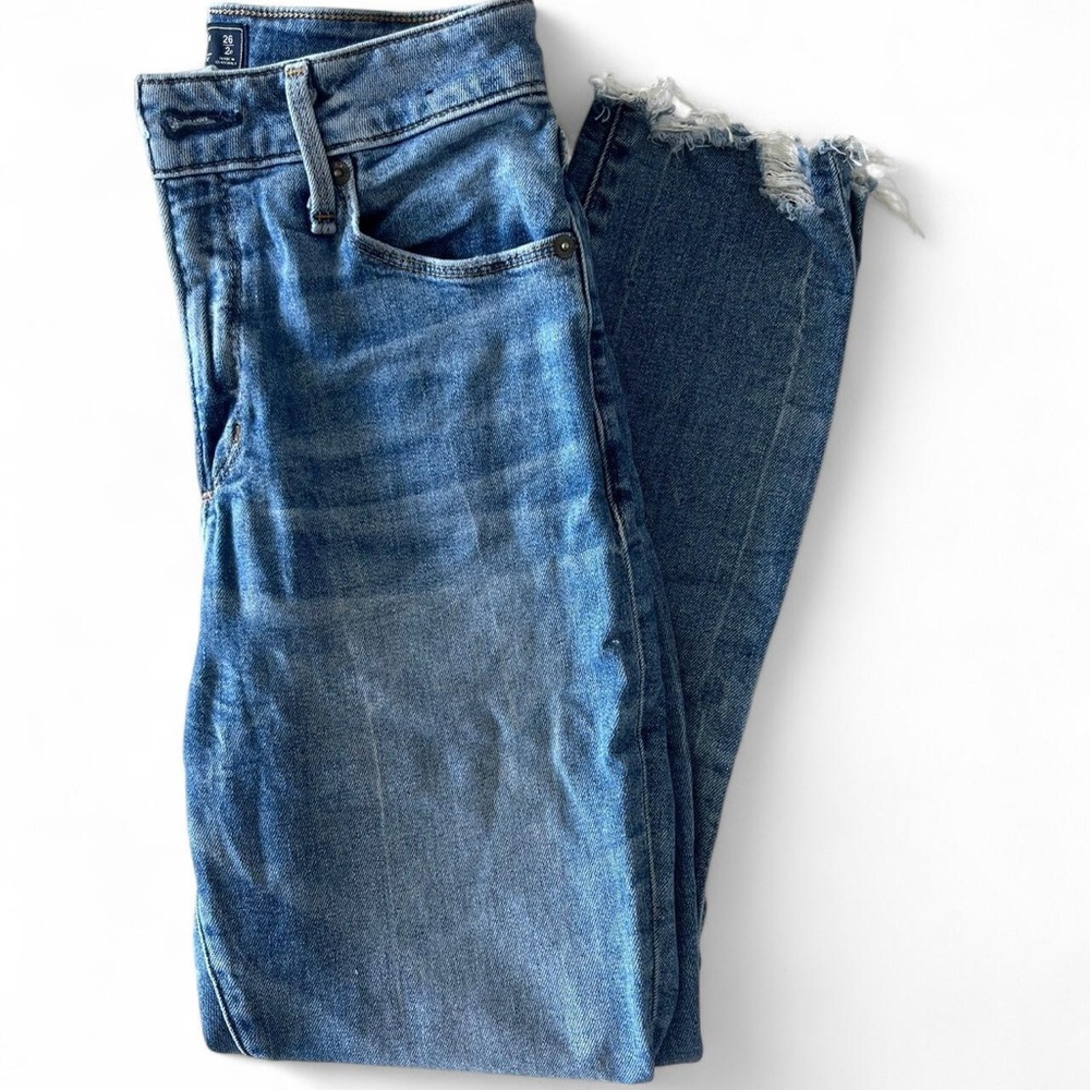 Abercrombie & Fitch Blue Skinny Jeans with Distressed Hem